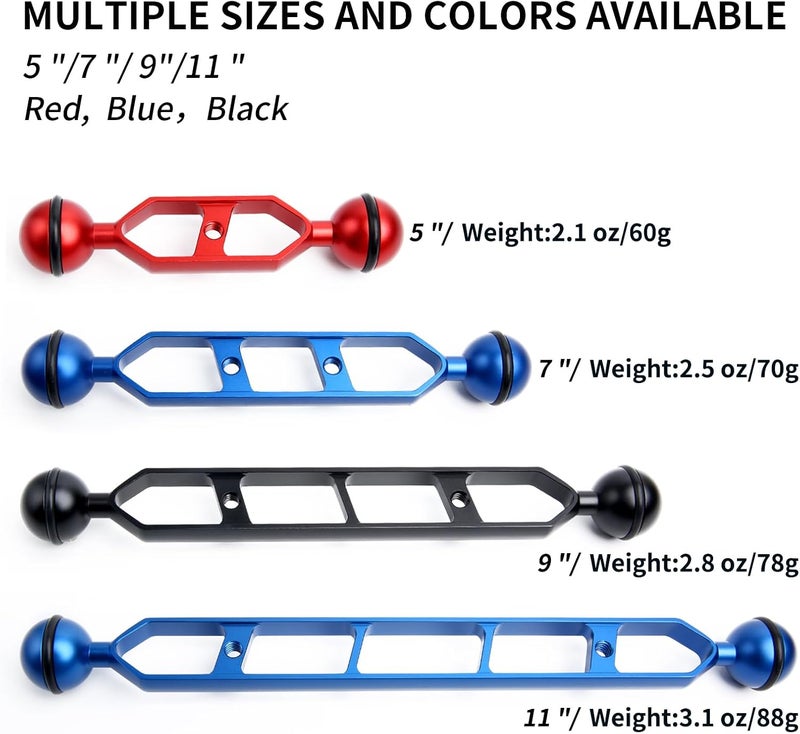 LetonPower Red 11" Double Ball Aluminum Alloy Extension Arm, 1" Ball Head Connector Underwater Arm for Strobe/Video Light/Diving Camera Tray, Waterproof and Rustproof (2pack) - Image 4